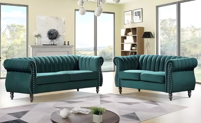 Emerald Chesterfield Velvet Sofa Set