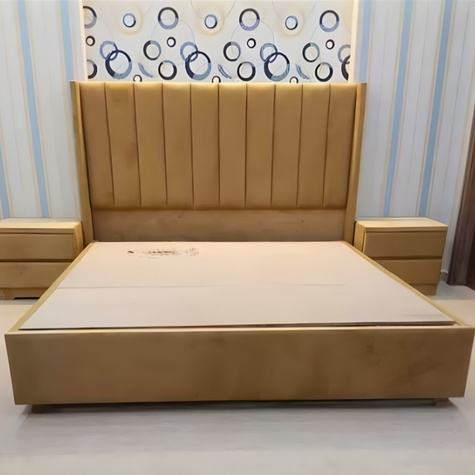 Modern Velvet Upholstered Platform Bed with Vertical Channel Headboard